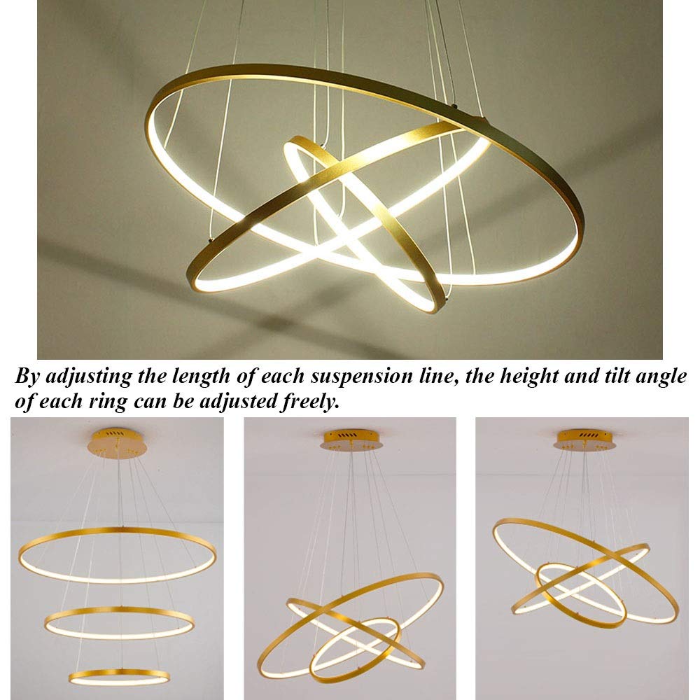 Regulowany żyrandol LED 76 W z pilotem nowoczesny 3-pierścieniowy metalowy i akrylowy wiszący światło do jadalni kuchni salonu hotelu i kawiarni 20/40/60 cm rozmiary