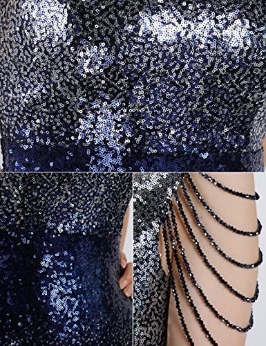 Image of Women 1920s Plus Size Formal Dress Tassels Sleeve Sequins Gatsby Maxi Evening Gown
