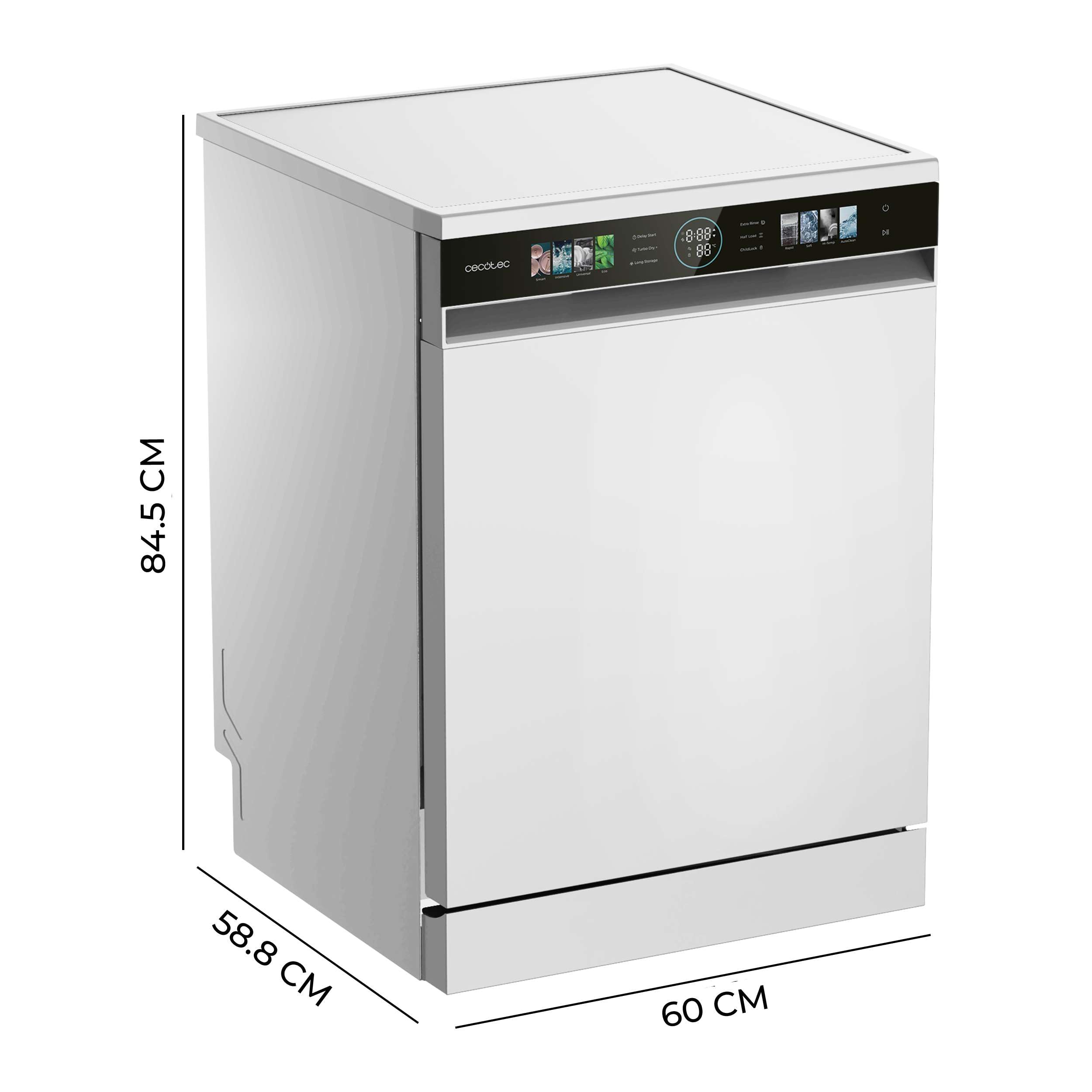 Cecotec Bolero Aguazero 6620 C Lave-vaisselle Compact 60 cm 1850W 15 Couverts 8 Programmes Moteur Inverter Écran FullColor XXL Smart Wash Turbo Dry+ AutoClean Demi-charge Départ Différé
