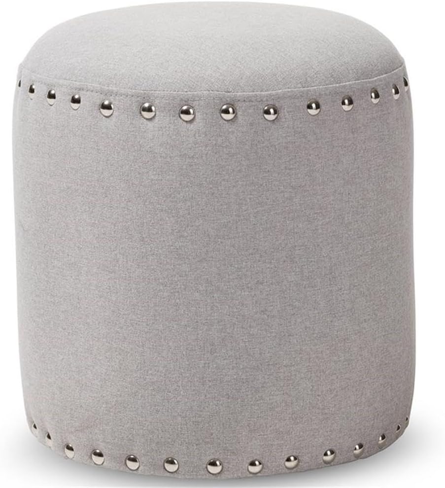 Baxton Studio Rosine 14" Round Pouf in Light Gray