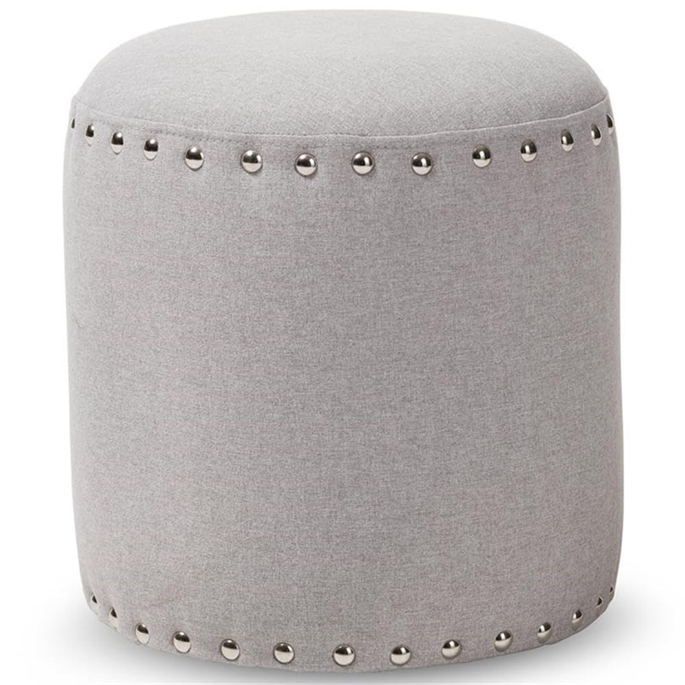 Baxton Studio Rosine 14" Round Pouf in Light Gray