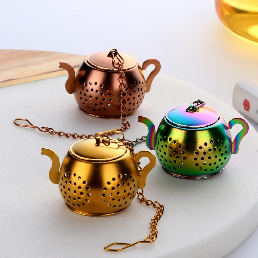 Buyer Star Rainbow Gold Tea Infuser 3 Pieces For Loose Tea Stainless Steel Reusable Strainer Filters Ball For Tea Steeper Flavoring Spices Seasonings