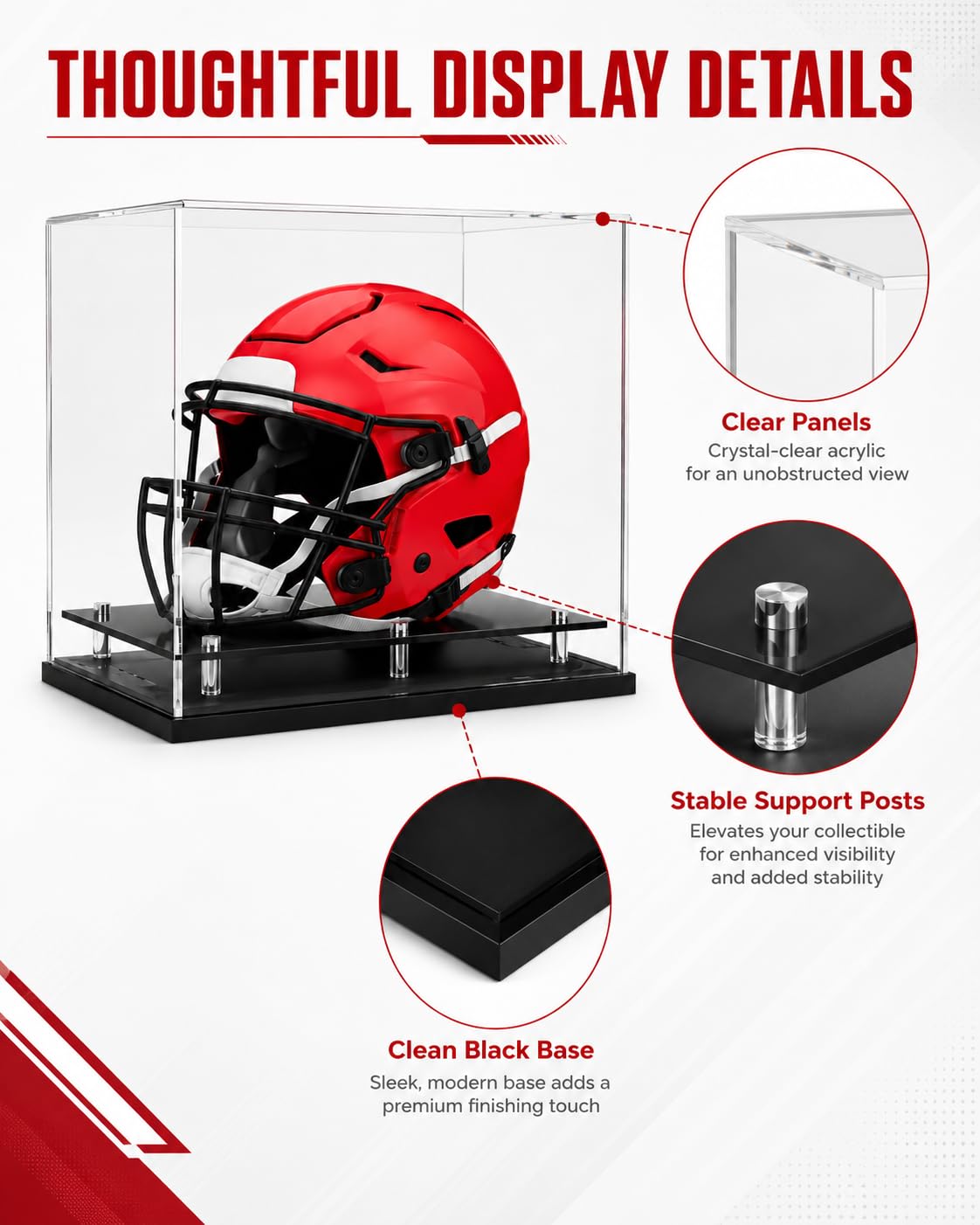 Fußballhelm-Vitrine in voller Größe, selbstmontierbare Acryl-Helmvitrine mit schwarzem Schutz-Halter, UV-Schutz, transparent, Sport-Memorabilien, Vitrine für Basketball-Sneaker