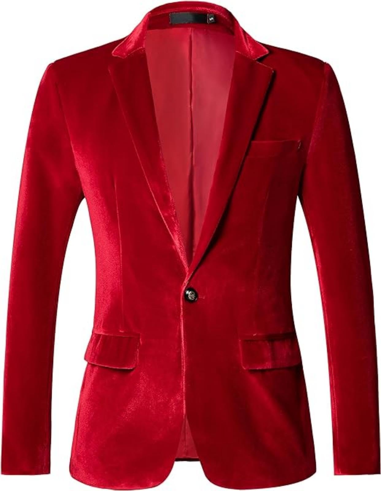 Photo 1 of RONGKAI Mens Velvet Blazer Slim Fit Fashion Suit Jacket for Wedding Prom Dinner Party Halloween Burgundy 2XL