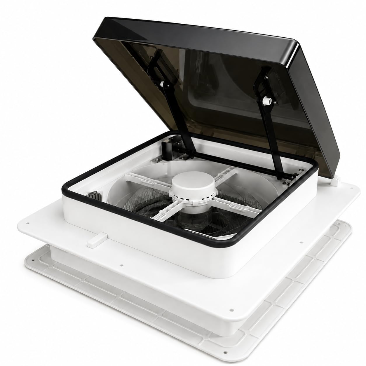 Ventilador de techo para caravanas, homologado 43R Claraboya, Nivel de ruido ultra bajo de escape reversible con sensor de lluvia, ventilador permanente de nivel automático para autocaravana