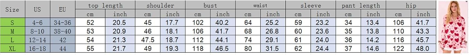 Womens Heart Print Pajamas Set Long Sleeve Button-Down Satin Sleepwear Shorts Lounge Set - Image 7