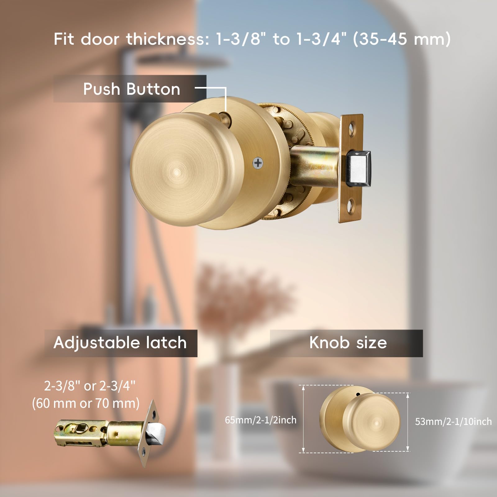 Brushed Gold Privacy Door Knob - Push Lock Design -2