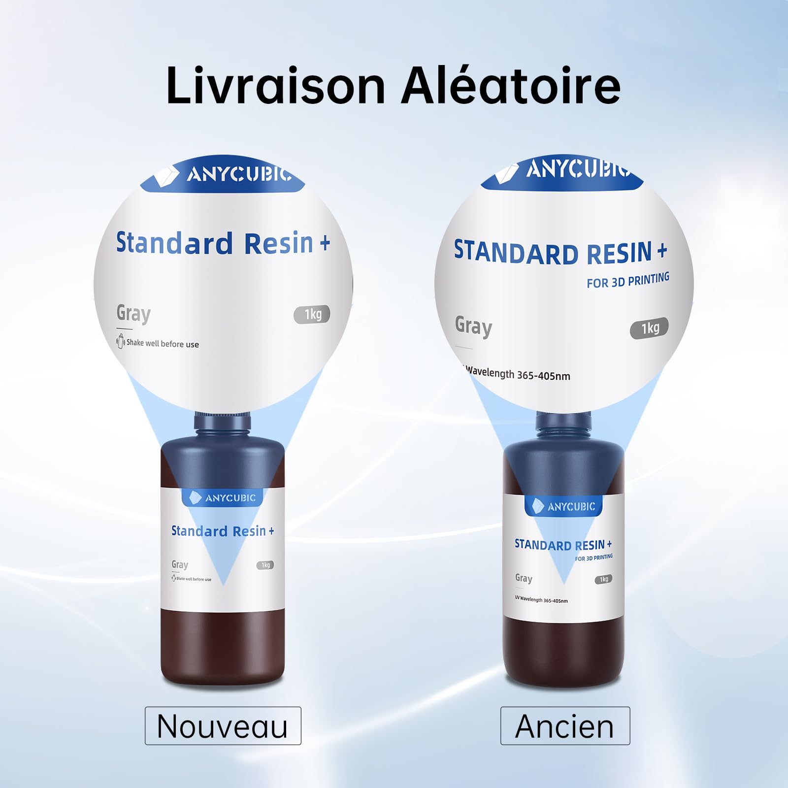 ANYCUBIC Résine Standard + Photopolymère Amélioré, Résine Standard d'Imprimante 3D DLP LCD, Plus Résistante et Plus Précise avec Photopolymérisation UV 405 nm Résine Rapide pour l'impression 3D,Gris