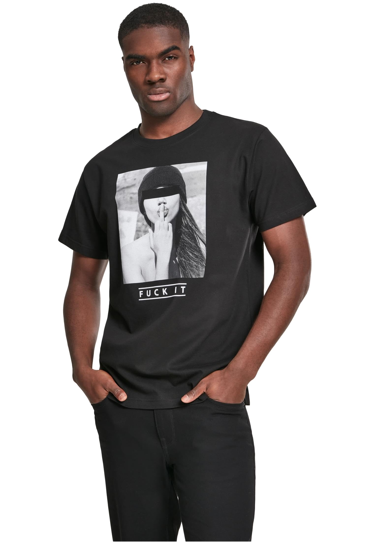 Mister Tee Herren und Jungen T-Shirt F#?KIT Tee, Männer Shirt mit Motiv Front-Print Fuck It, Schwarz, Größe XS