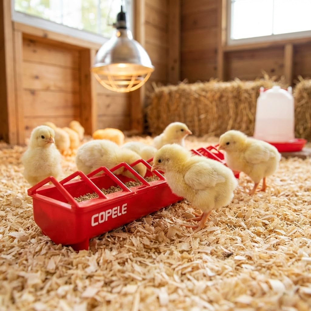 Suinga Pack 4 Comederos plásticos para Gallinas | Rejilla Ancha 100x12x13 cm | Comedero para Pollitos 1ª Edad | Canal Anti-Desperdicio
