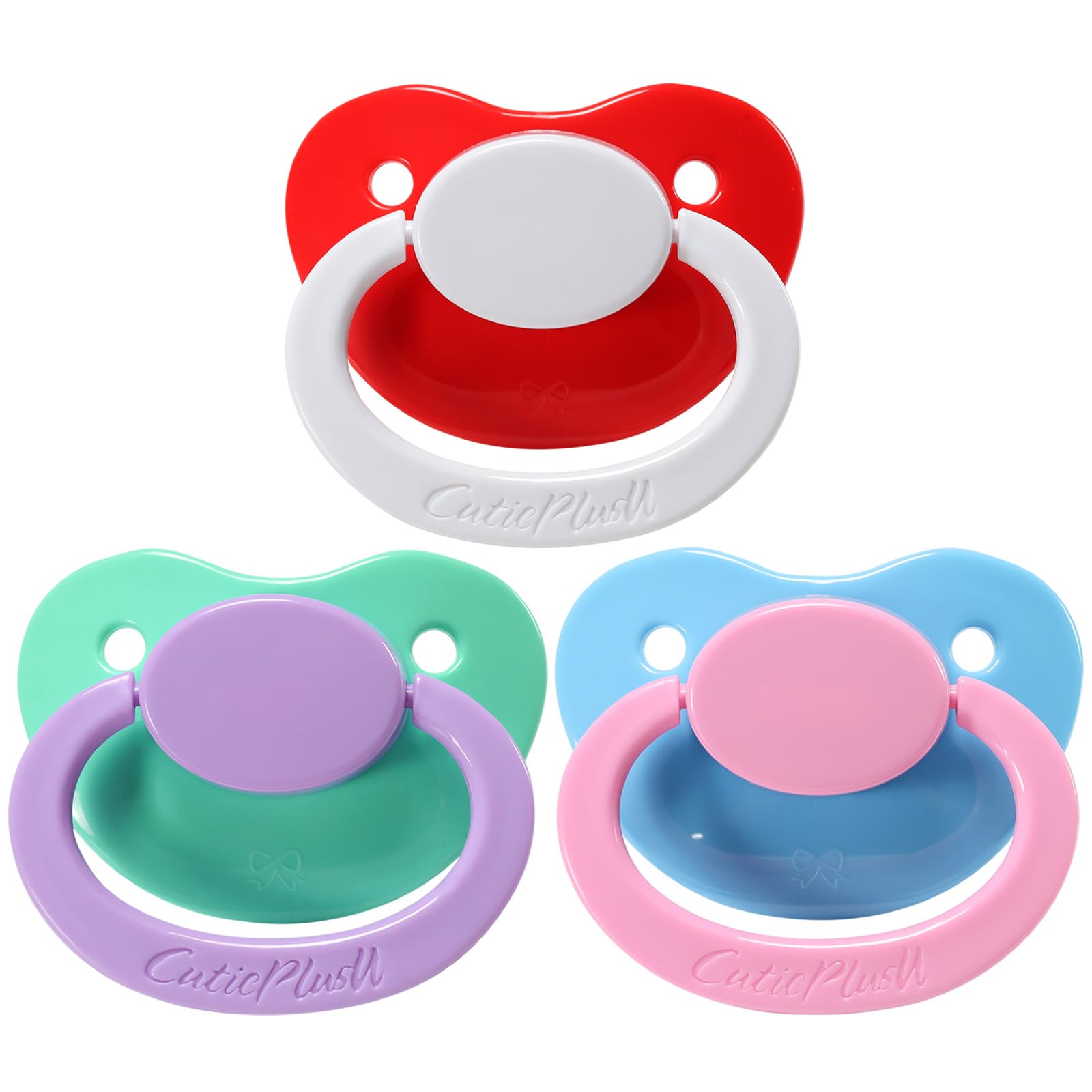 CutiePlusU Erwachsenengröße Schnuller - Großer Saugerschild Farbmix 3 Paci Pack-Weiß Lila Rosa