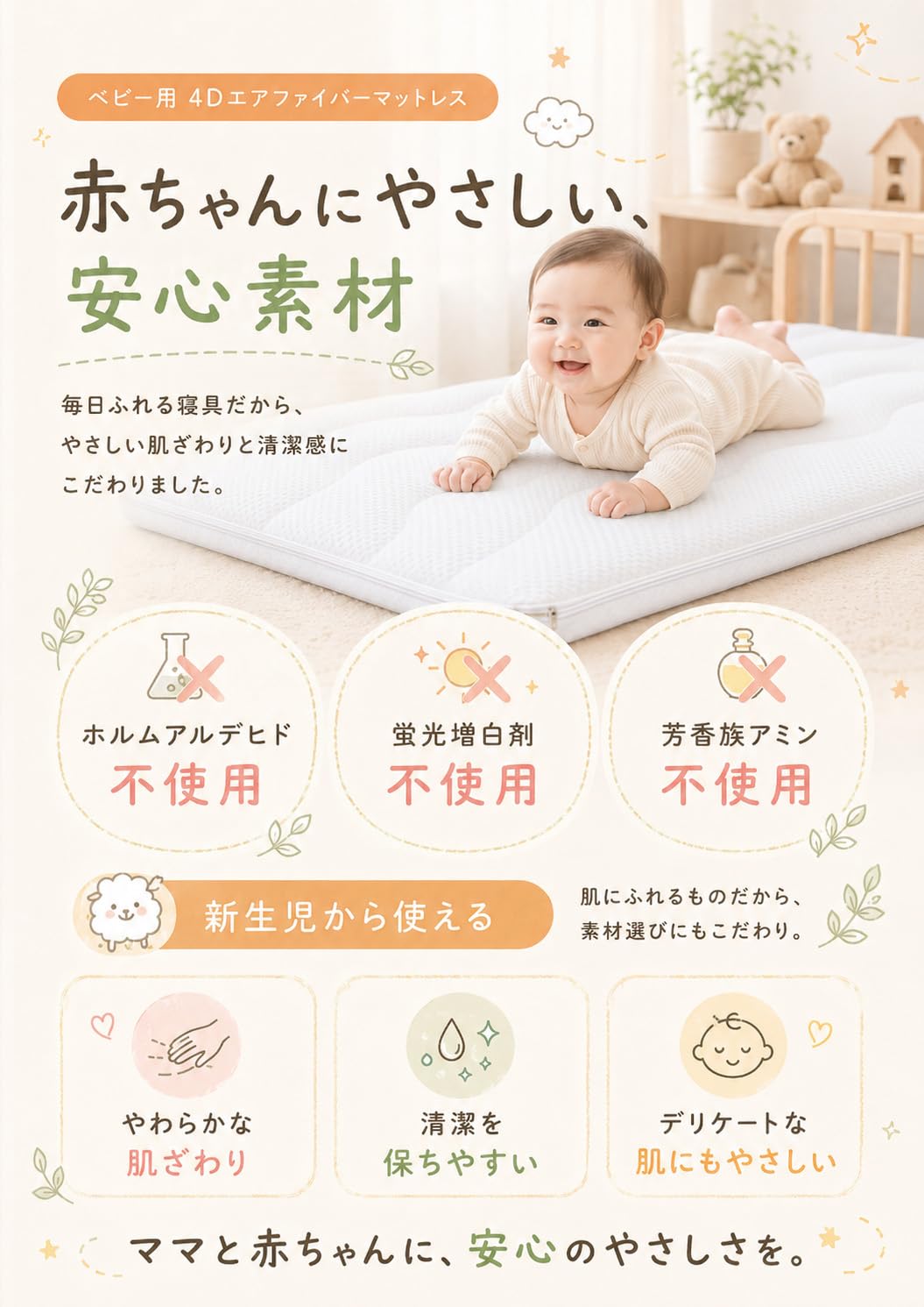 Amazon.co.jp: Bebiborn ベビーマットレス 45×80cm 48×80cm 60×90cm 70