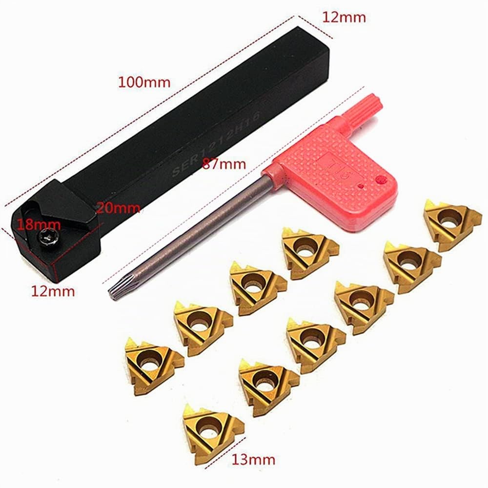 Maizoon Juego de herramientas de torneado de roscado de torno CNC SER1212H16 soporte de inserto + 10pcs 16ER AG60 insertos de carburo + T15 llave herramientas de torno DZ11