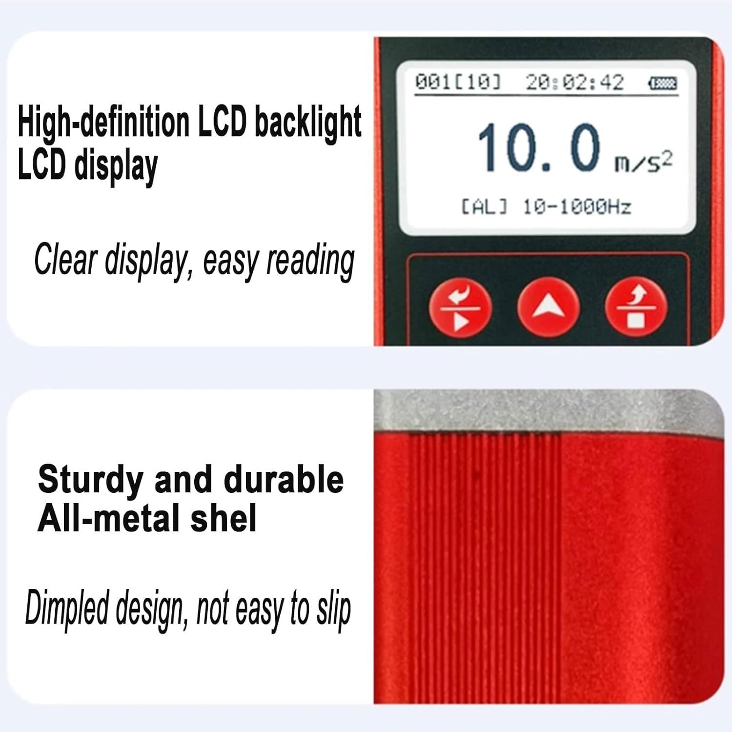 JOSBY Analizador de Vibraciones Digital portátil con Pantalla LCD, Rango de medición de 0,1 a 199,9 m/s², Velocidad de 180 a 60 000 RPM, sonda Sensible para detección de Fallos mecánicos