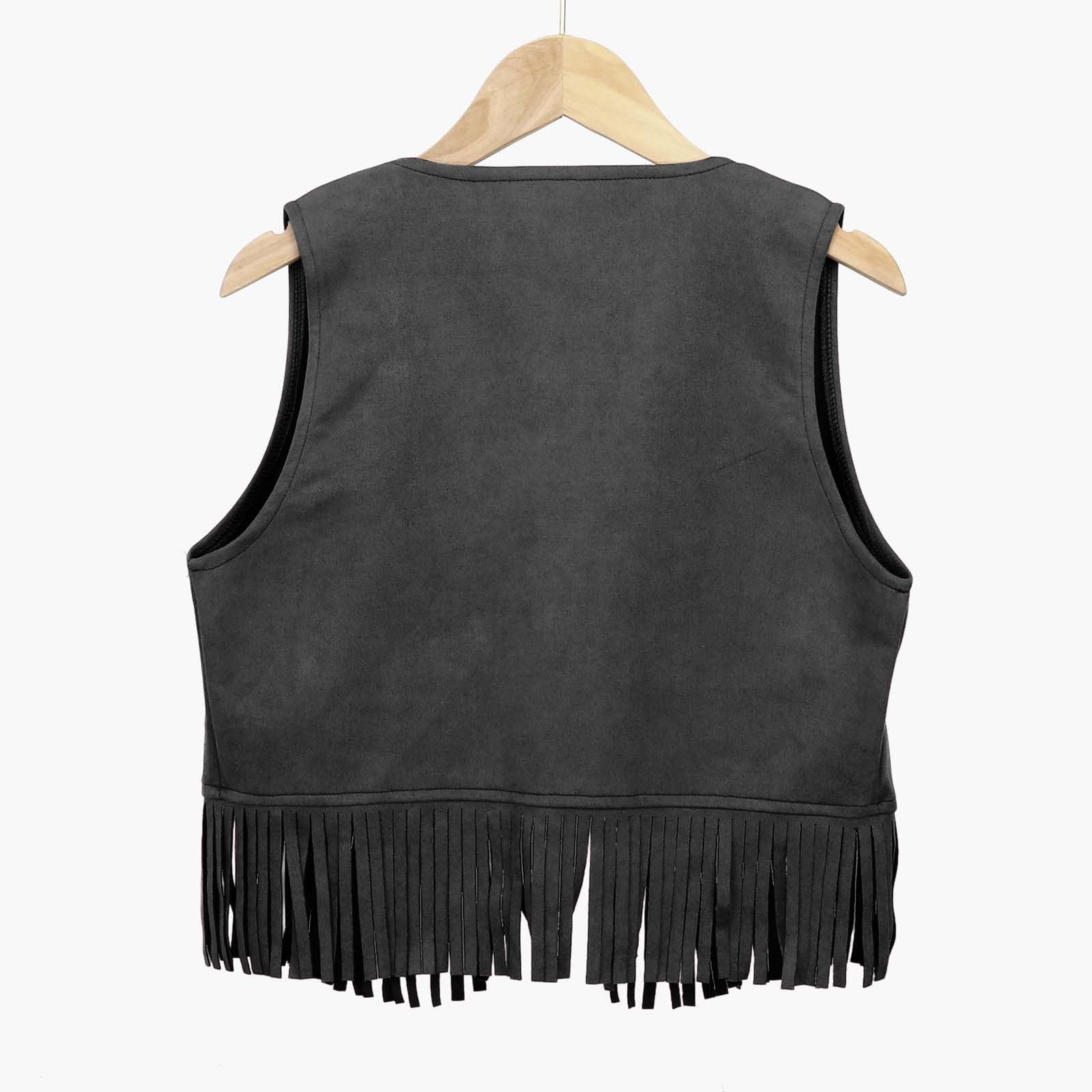 2026 - Boys Girls Western Cowboy Cowgirl Outfits Front Open Fringe Vest Party Dress Up Tassel Fringe Waist Coat Tops Costume T-Shirt - Image 3