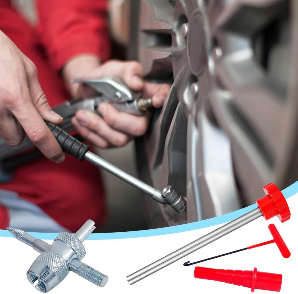 Valve Stems Tire Valve Stem Core Quickly Replacement Tool Kit with Quick Change 4-Way for Car Truck SUV Motorcycle Bike