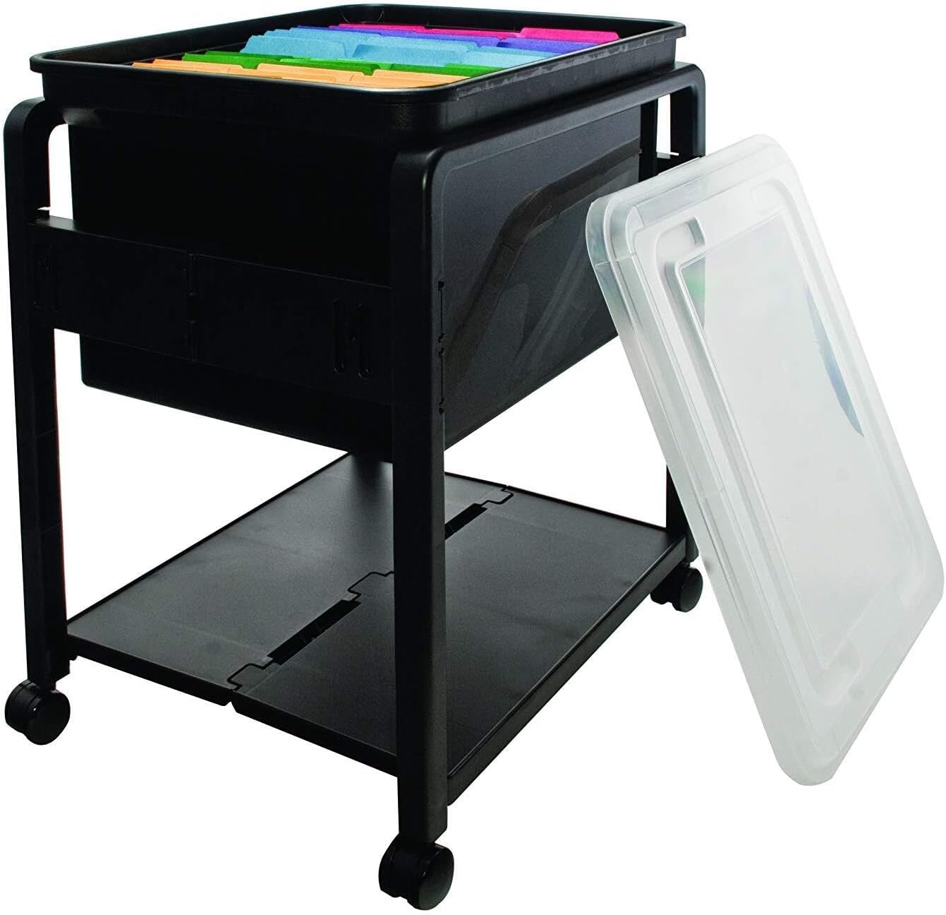 HomeStock Letter/Legal Rolling File Cart (18.5" L x 14.5" W x 21.75" H), Black, Lightweight, Portable with Storage Tote and Smooth Castors