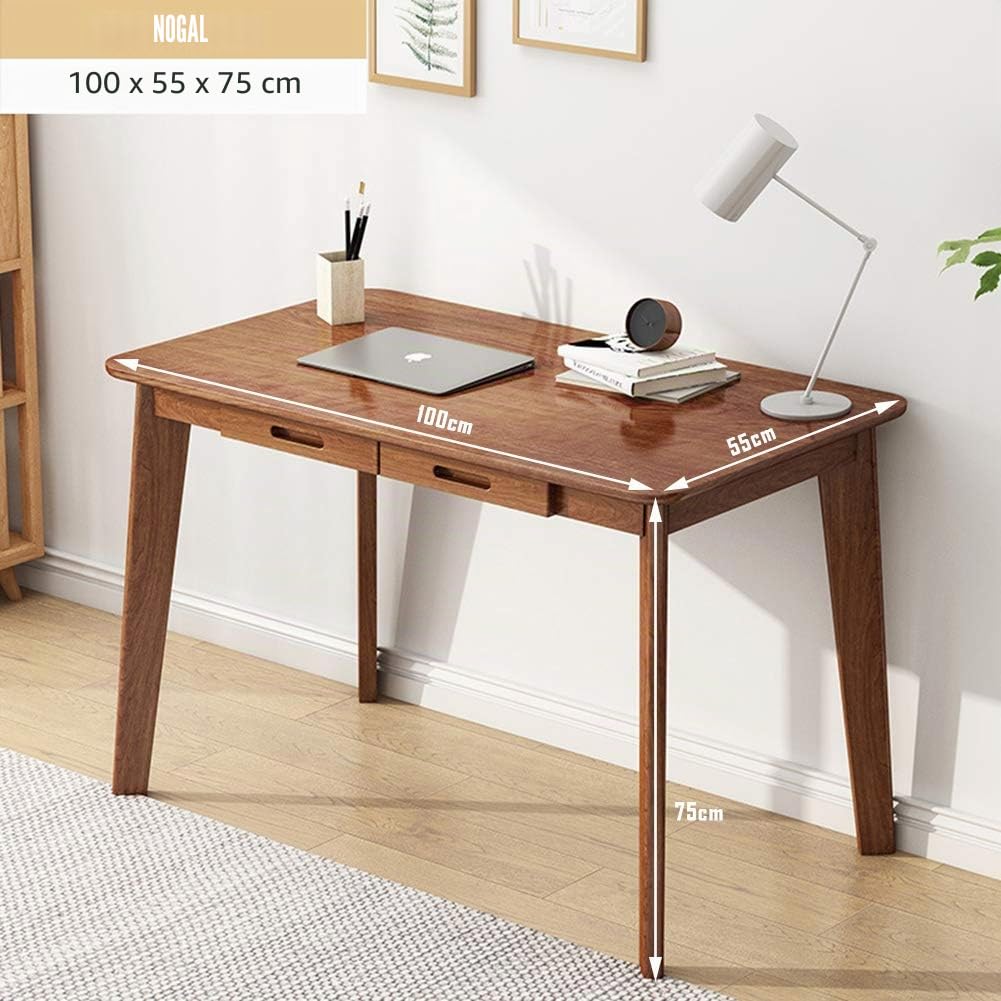 IOTXY Mesa de Escritorio Pequeña de Madera con Cajones - Mesa para Ordenador para el Hogar, Nogal, 100 cm