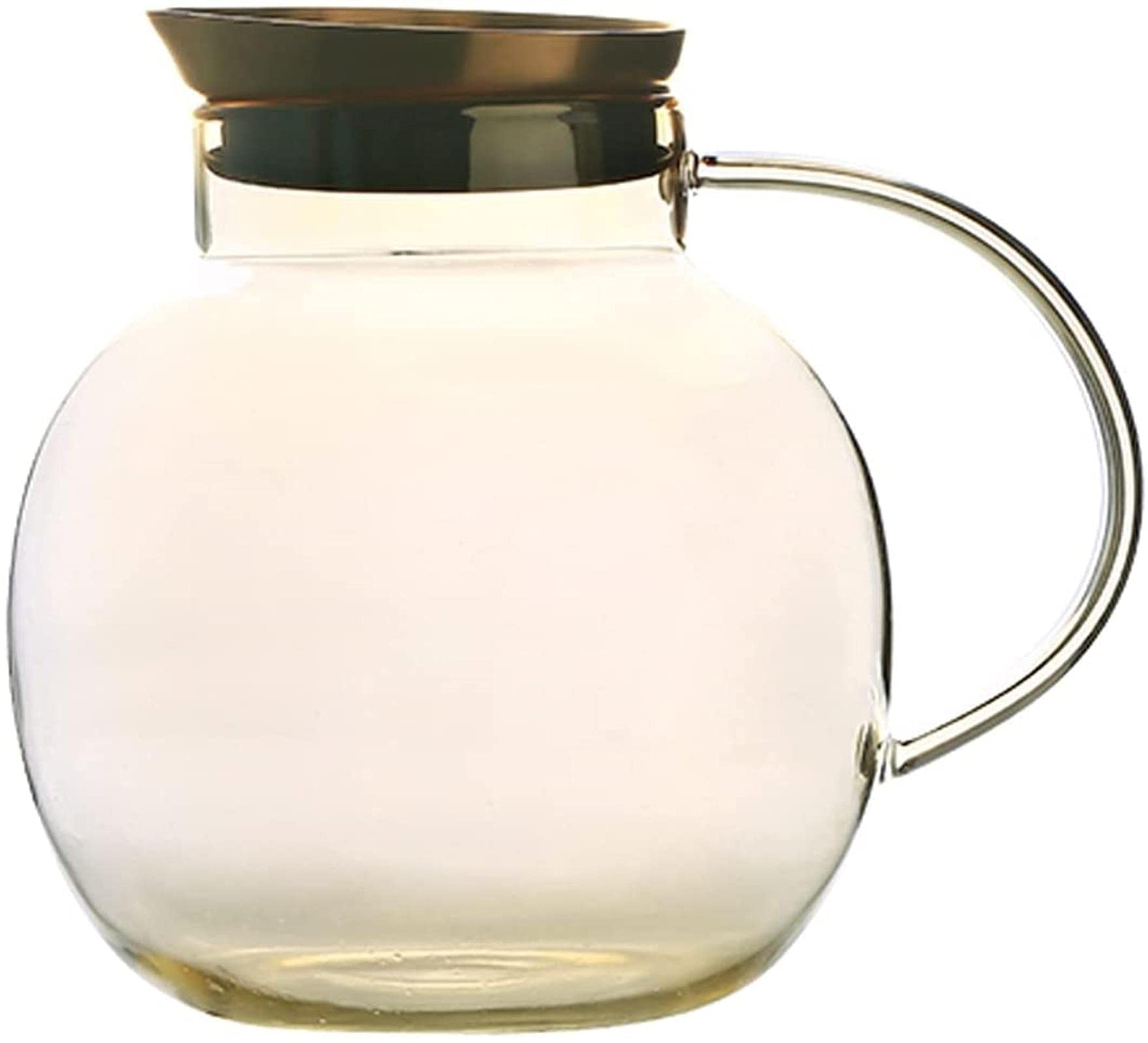 Jarra de Agua Simple Jarra de Vidrio Redonda de 54.1 oz con Tapa de Acero Inoxidable Jarra fría para el hogar Tetera para Calentar para el hogar, Restaurante, Oficina