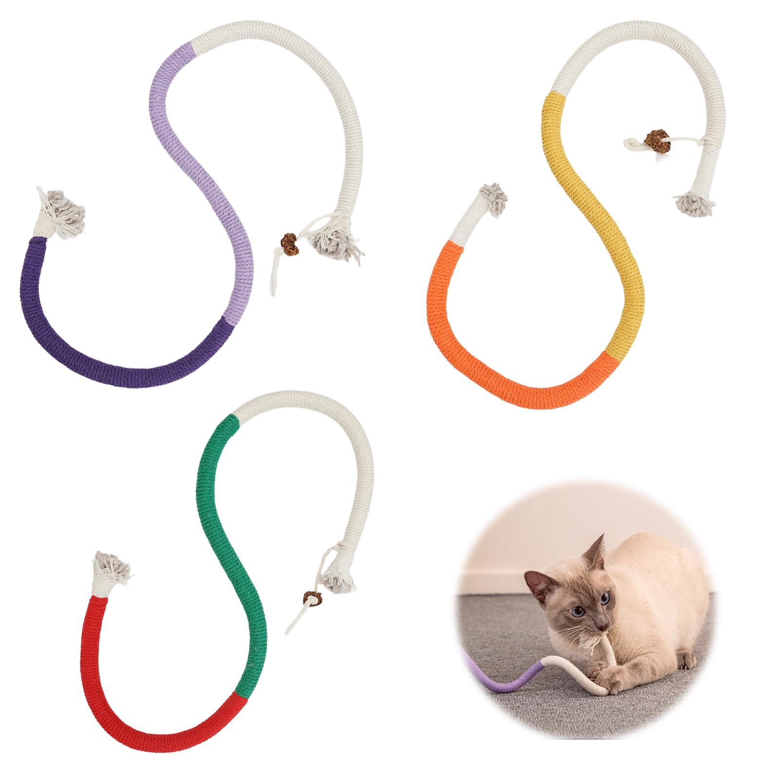 3 Piezas Cuerda Dental para Gatos, Catnip para Gatos, Juguete Interactivo de Cuerda para Masticar para Gatos, Palo de Catnip Interactivo para Gatos, Juguetes para Gatos Interactivos Interior