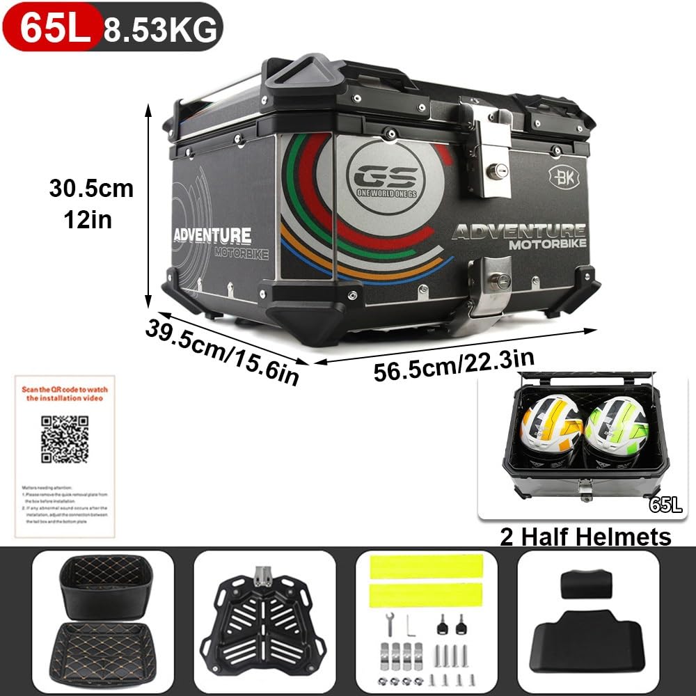 Top Case Moto 55L étanche - Coffre Alliage Aluminium, Antivol, Pour Rangement Casque Et équipement