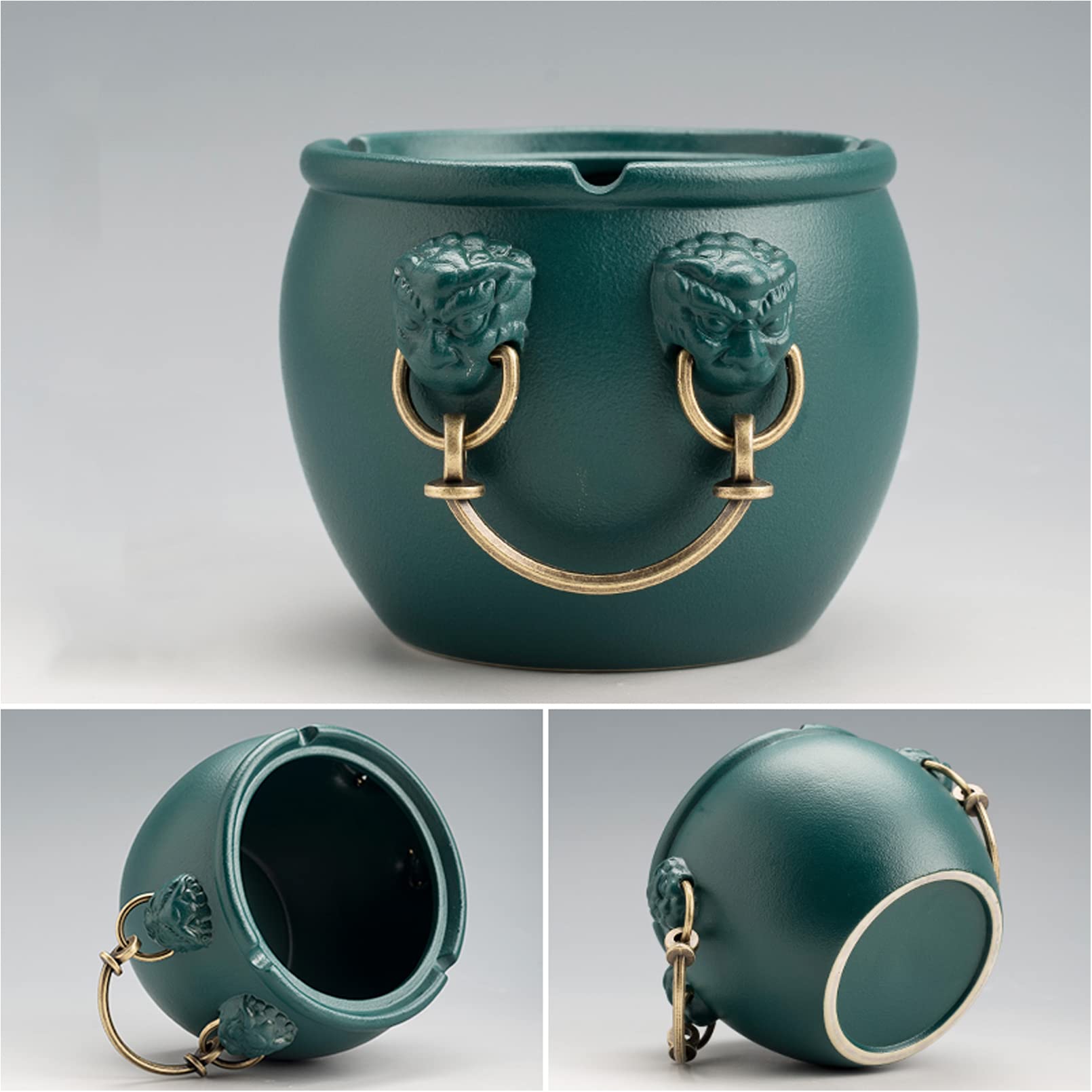 Kfgisd Green Ceramic Of Creative Trash Can Mini Waste Bins With Lid/Ceramic/H-10.5Cm And Retro Decoration ,Ashtrays(Green)