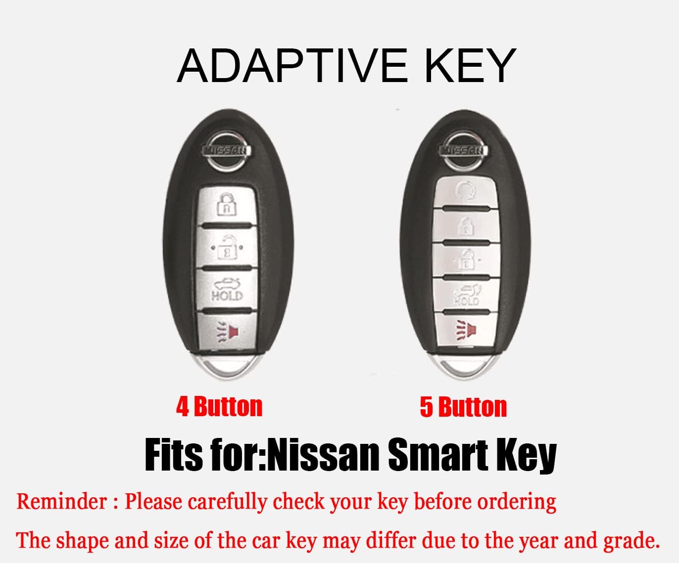 HIBEYO Leather Car Key Fob Cover with Keychain fits for Nissan Altima Murano Armada Gt-R Rogue Pathfinder Infiniti Car Key Case Cover Smart Remote Car Key Keyless Entry Holder 5 button Brown