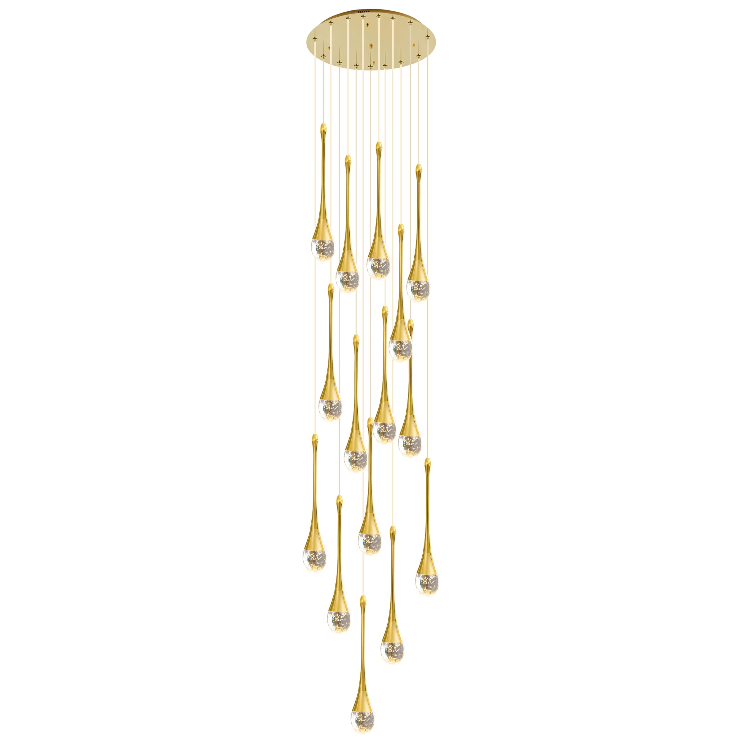 FYZDLAOR 15-Light 9.8ft (3m) High Ceiling Chandelier LED 3CCT Dimmable Modern Raindrop Spiral Crystal Pendant Lights Dome Long Chandelier Fixture for Foyer Entryway Stairwell Lighting