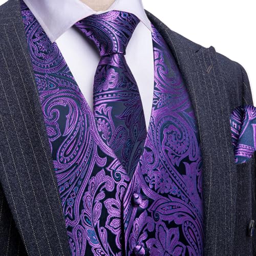 Image of Barry.Wang Formal Men Flower Vest Paisley Jacquard Silk Ties Suit Waistcoat Set Wedding 5PCS