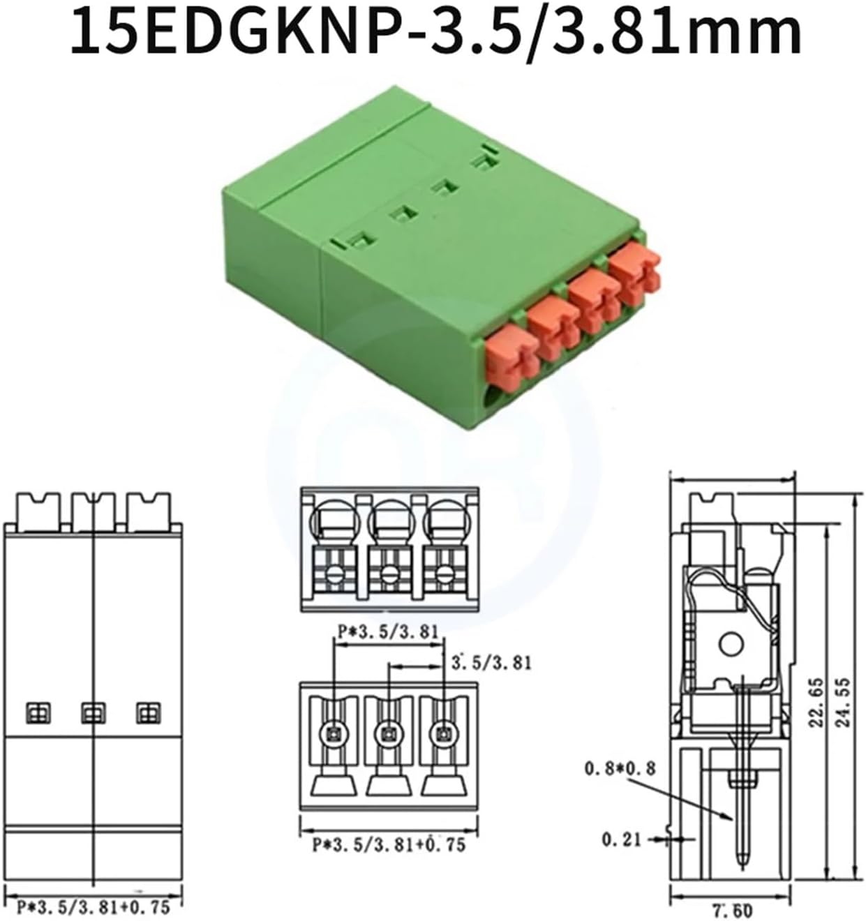 (5 Pcs) 15EDGKNP 15EDGKN 3.5/3.81mm Solderless Butt Spring Type Terminal Block Thin KF 2EDGKN3.5 Screwless Complete Set 2-24P(4P,3.5mm)