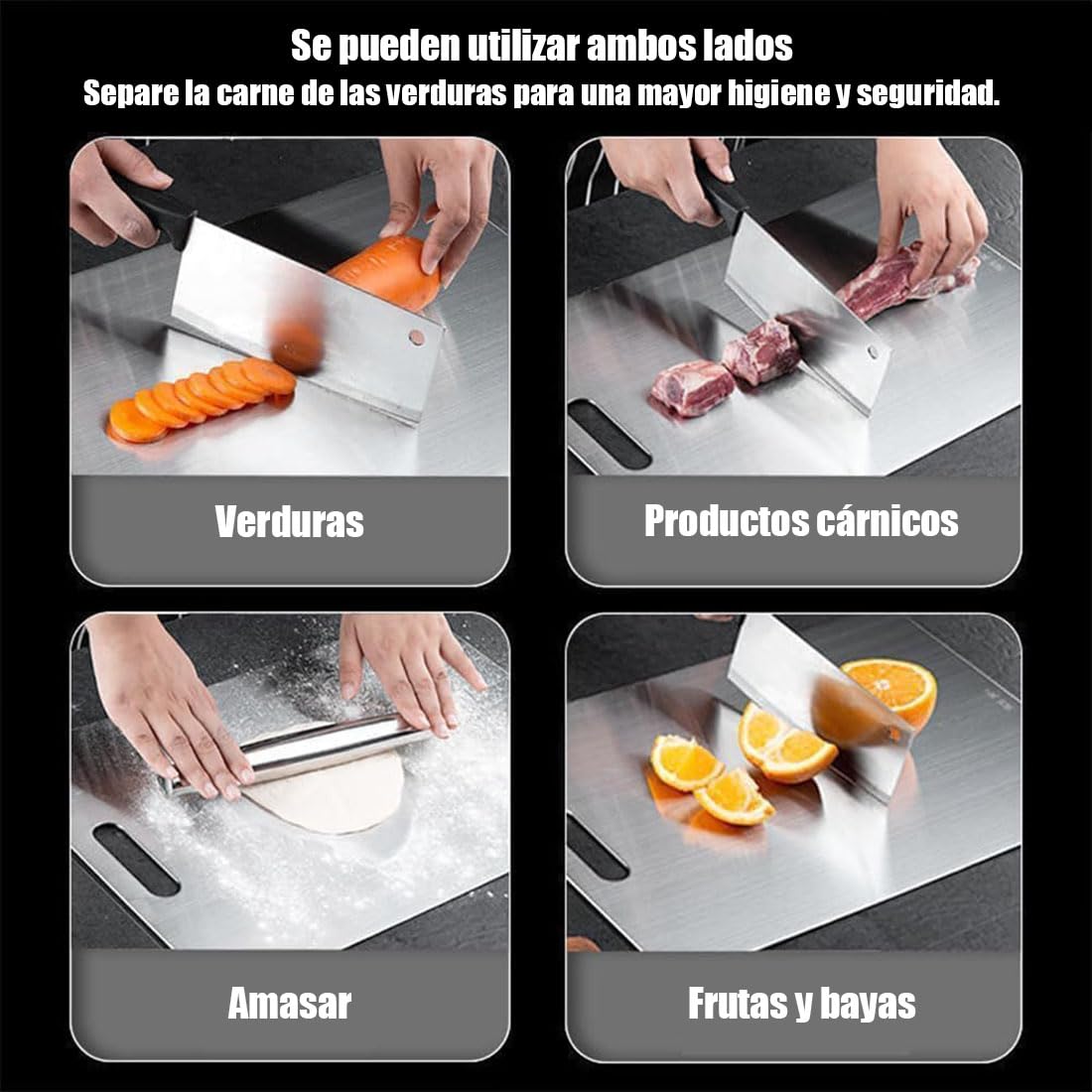 Tabla de cortar de acero inoxidable.34 * 23CM 304 tabla de cortar de acero inoxidable de doble cara, libre de BPA, antimicrobiano, duradero (34 * 23cm)