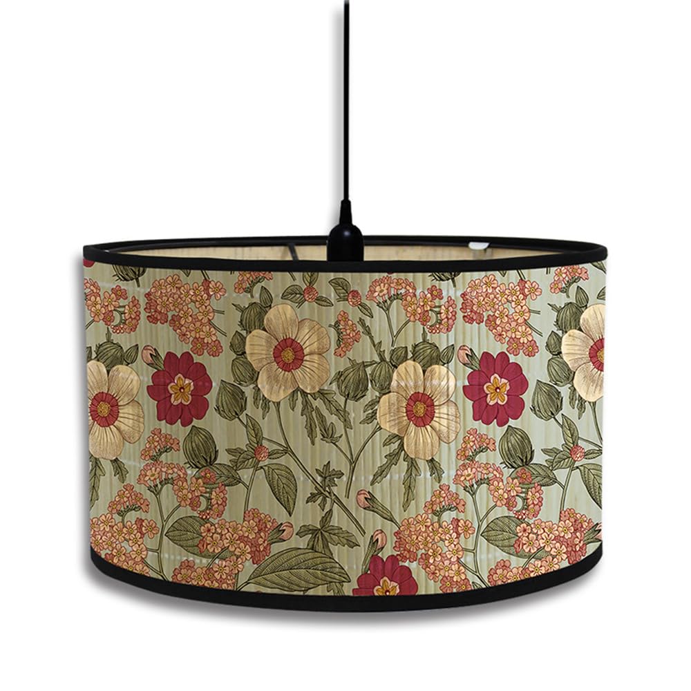 Morbuy Vintage Floral Bamboo Lampshades for Table, Ceiling, Wall, Bedside, Floor Lamps - Diameter 30cm Drum Shade - Pink Flower