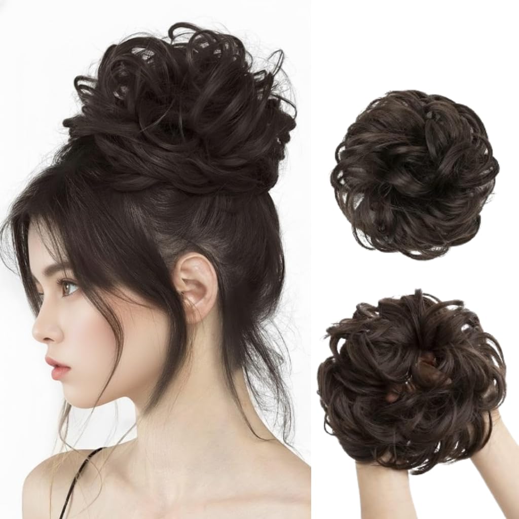 Hair Accessories For Women Stylish - Juda Hair Buns - Messy Bun Hair Extension - Artificial Fake Donuts Maker Scrunchies - With Elastic Rubber band - Natural Brown-image-44