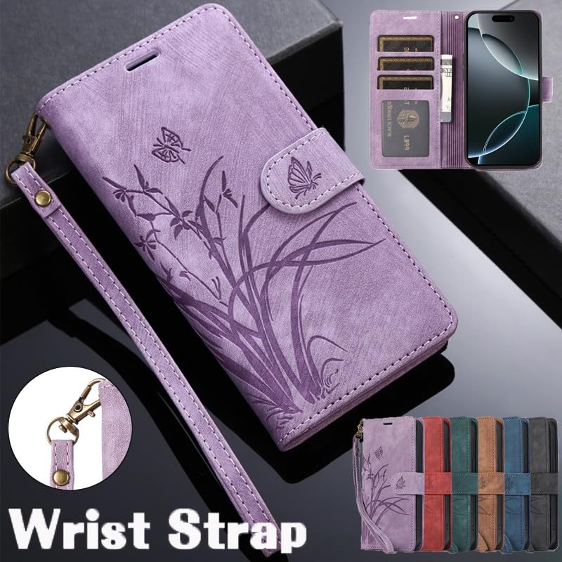 Étui iPhone 17 violet en cuir magnétique avec clapet protection portefeuille - 2
