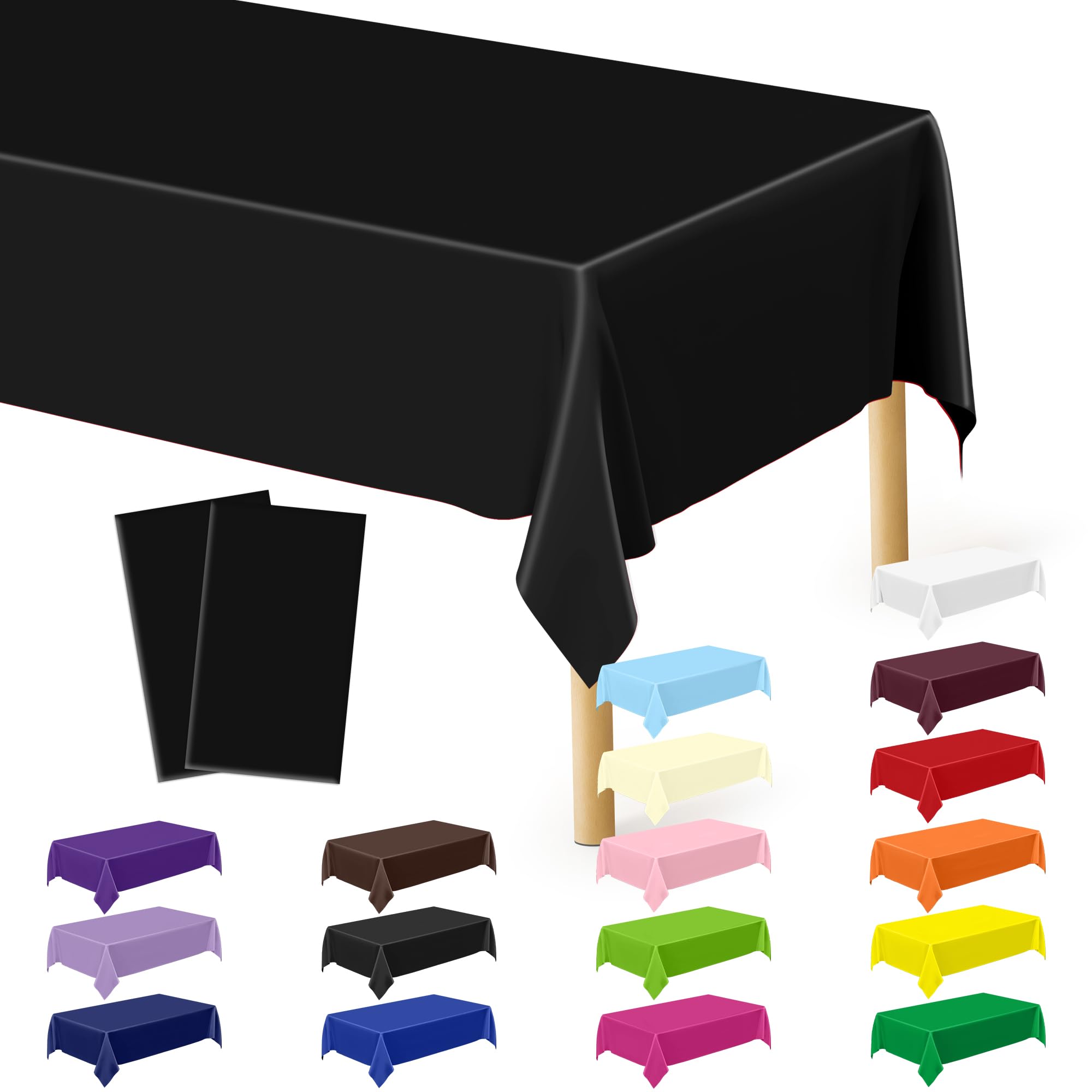 2 Pack Picnic Table Cover, 108 x 54 Inches Black Plastic Tablecloth, Decorative Black Rectangle Tablecloth Disposable Tablecover Party Table Cloth, Waterproof Decor Party Supplies for Outdoor Indoor