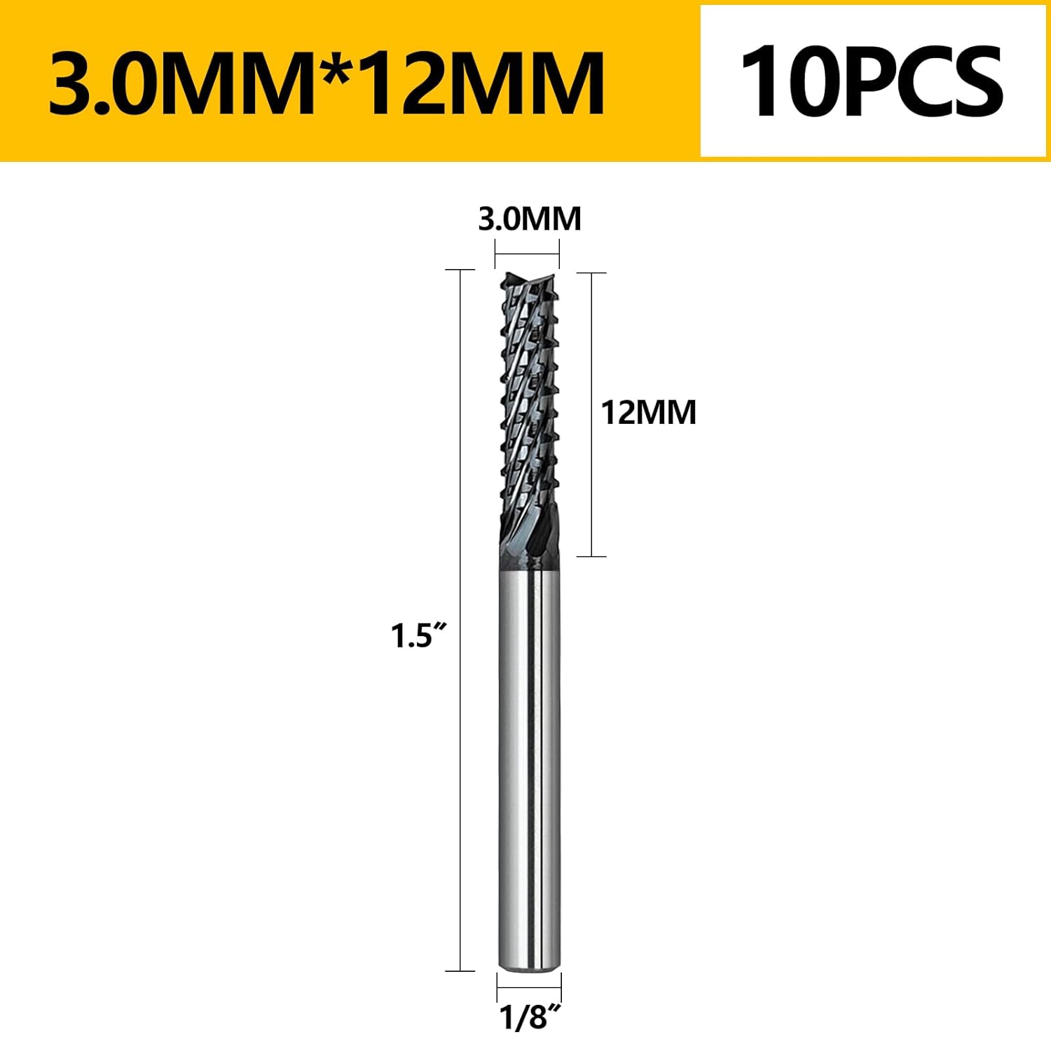 Tools 10Pcs 1/8 CrAlB Coating Solid Carbide End Mill Engraving Milling Cutter CNC Router Bits for PCB Machine, 1/8" Shank 1BOX