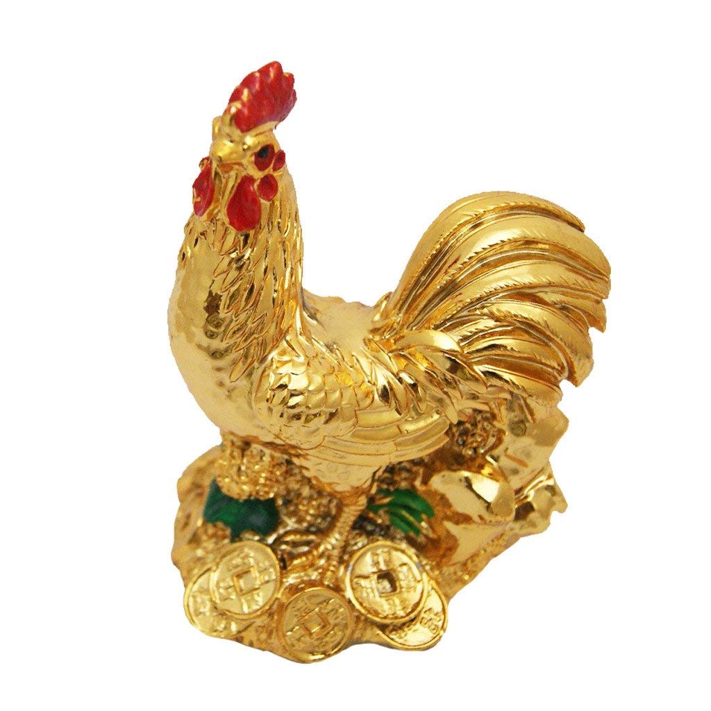 Vastu Feng Shui Rooster Statue on Coins for Good Luck Home Office Decor Showpiece | Length 8 x Width 5 x Height 9 CM (Polyresin, Golden, Pack of 1)