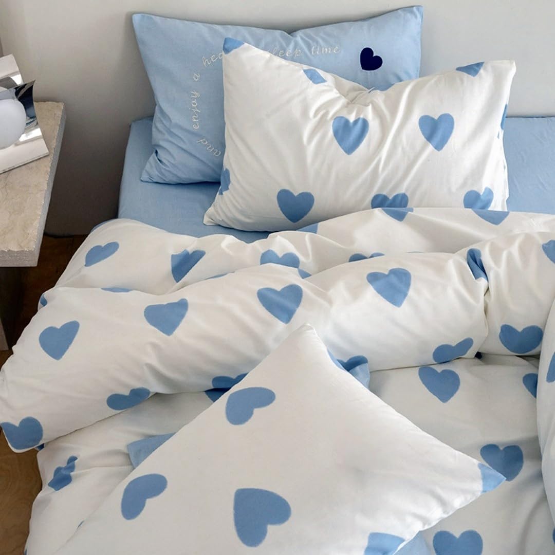 Bettwäsche 135x200 Herzen Blau Weiß Mädchen Bettbezug + Kissenbezug 80x80 – Ansicht 5