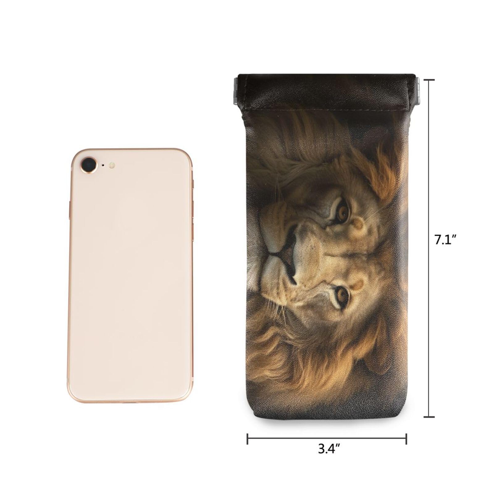 FLildon Wild Lion Eyeglasses Pouch Squeeze Top Sunglasses Case Soft PU Leather Eyeglass Bag for Men Women