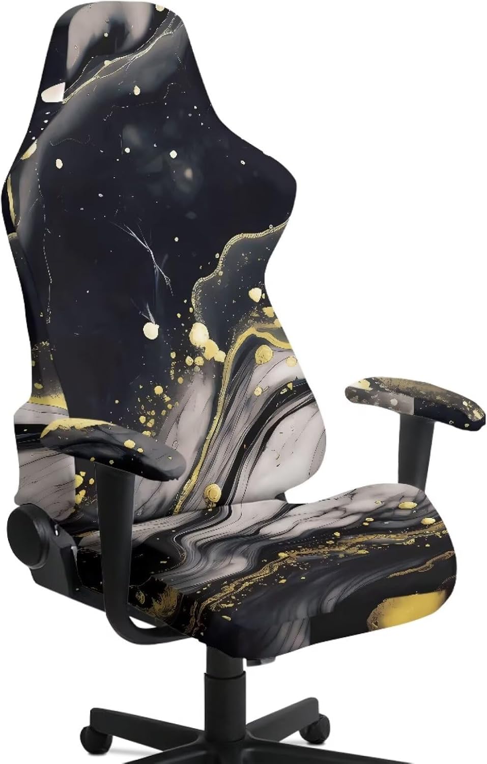Merkmak Black Marble Computer Chair Cover Set of 4 Office Chair Slipcovers with Armrest Covers Stretchable Gaming Chairs Seat Slipcovers for Home, Office Furniture Protectors