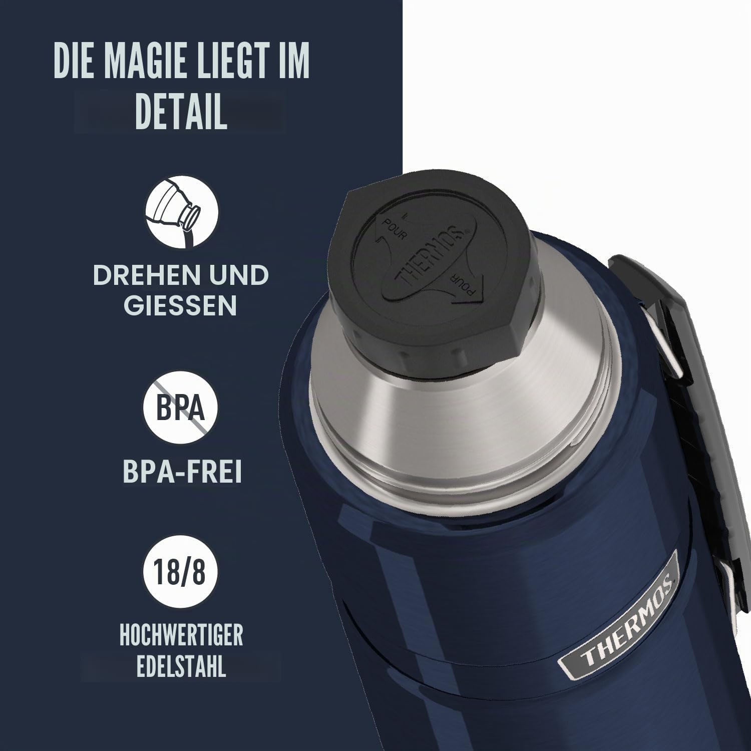 Thermos SK2010 Stainless King, 1,2 l Vakuumisolierte Getränkeflasche, Edelstahl, Midnight Blue