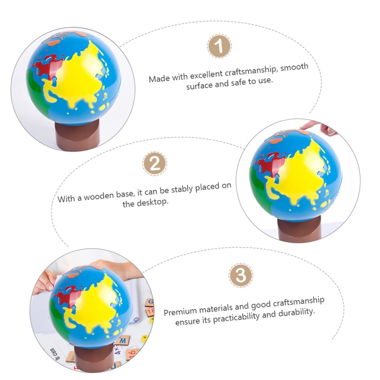Hemobllo Globo Terráqueo Infantil de Madera con Pintura Ecológica para Uso en Ambientes y Educación Temprana
