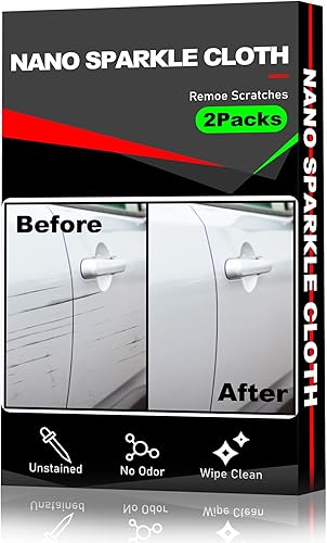 FAFAAWFF Paquete de 2 paños nano brillantes para arañazos de automóvil, removedor de arañazos de tela nano mágica con guantes desechables, repara