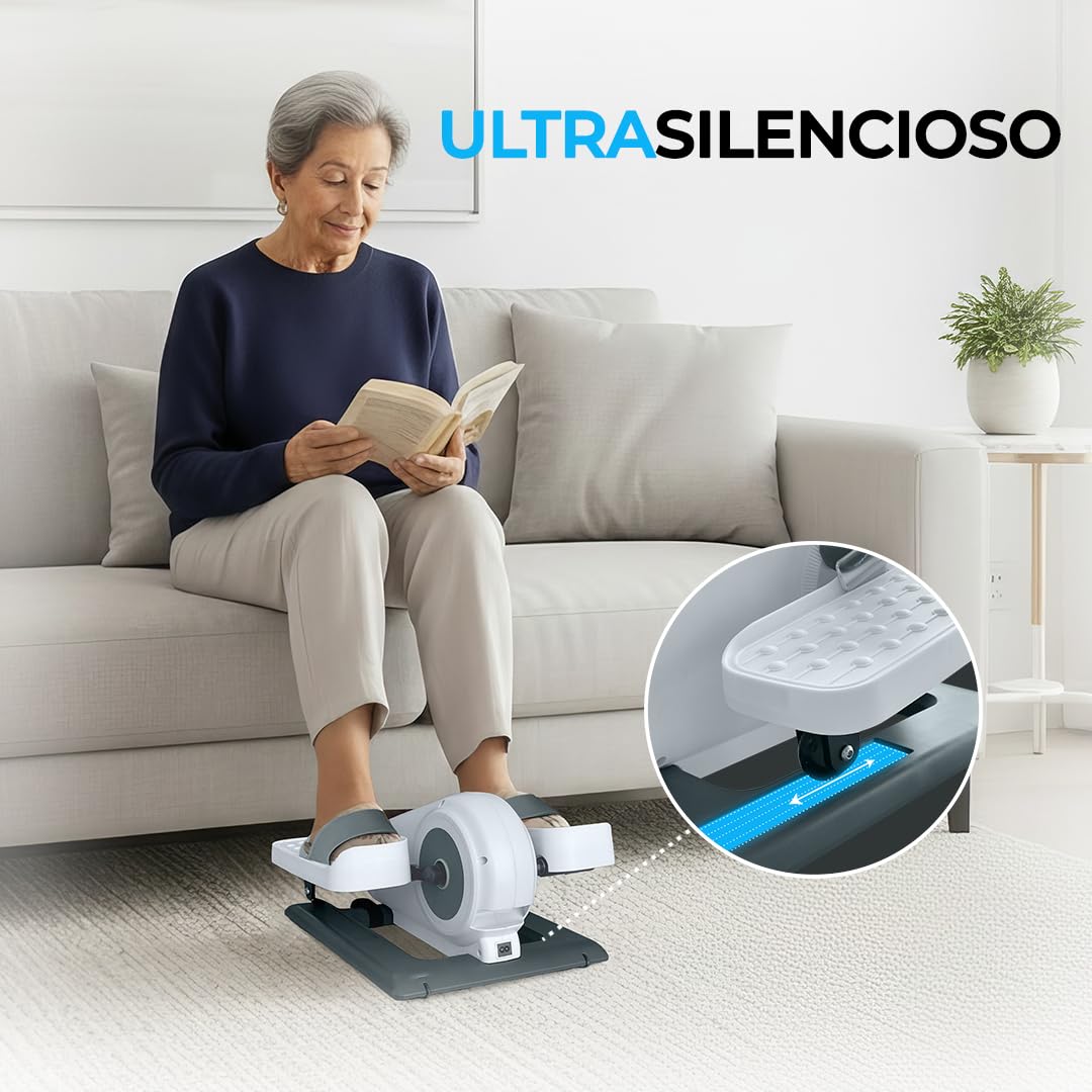 Pedaleador Eléctrico, Automático (12 Velocidades) y Manual (6 Resistencias), Mini Elíptica, Adelante/Atrás, Pedales Estáticos Ejercitador de Piernas para Personas Mayores/Ancianos y Oficina