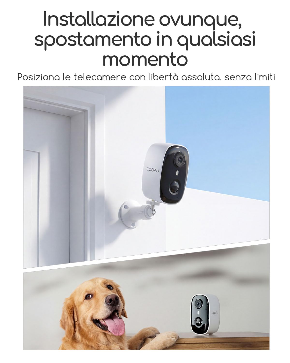 COOAU 4MP kit Telecamera Wi-Fi Esterno con Pannello Solare, 64GB Card Incluse, Wi-Fi 6 Dual Band(2.4GHz & 5GHz), Visione Notturna a Colori, Senza Abbonamenti, Adatta per Interni ed Estern, IP66, Cloud