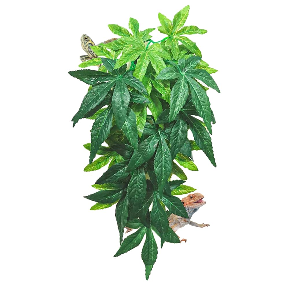 DONGKER Reptile Terrarium Plant, 12'' Artificial Hanging Plants with Suction Cups for Bearded Dragon Lizard Gecko Frogs Tank