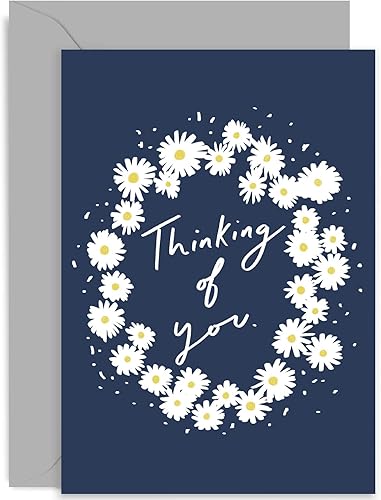 Old English Co. - Tarjeta de corona floral con texto en inglés "Thinking Of You" para amigos y familia, tarjeta de condolencias de condolencias para