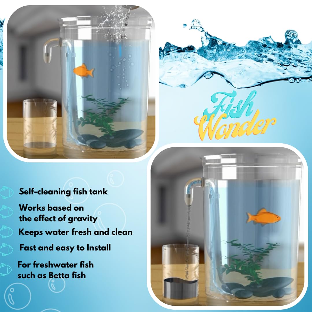 Fish Wonder Acuario Autolimpiador con Luz LED | Mini Acuario con Sistema de Limpieza Incorporado, Piedras y Plantas Decorativas | Agua Clara Siempre | Fácil Mantenimiento – Ideal para Niños y Hogar