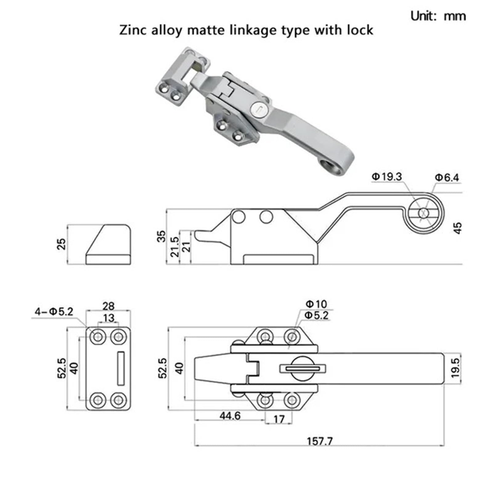 Poignée moulée de précision en alliage de Zinc, Type de liaison, for congélateur industriel, stockage au froid, étanche sous vide, avec ferme-porte de Type large, 1 pièces(With lock)
