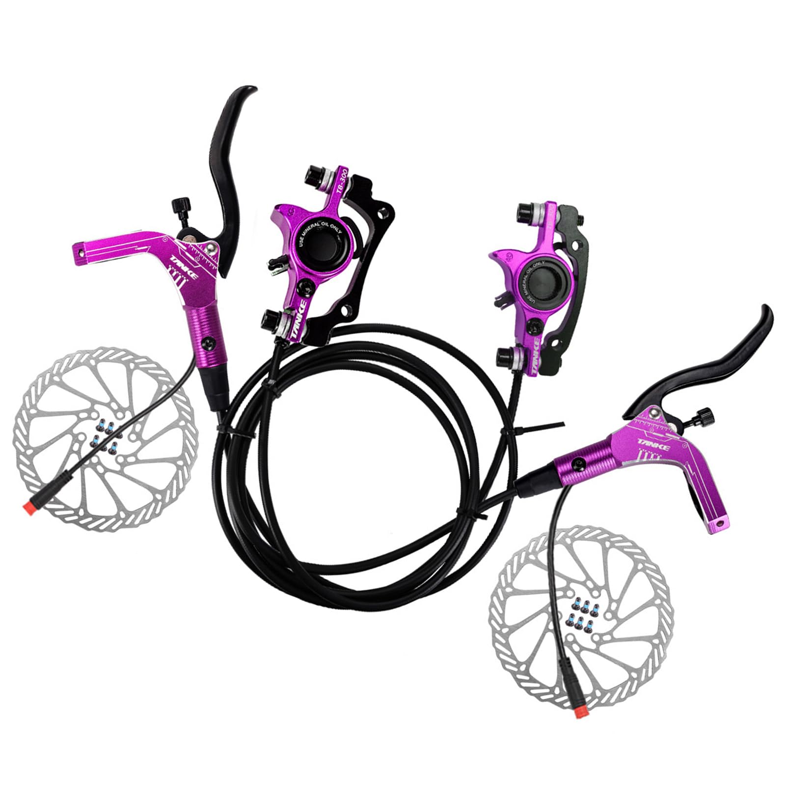 Juego de frenos hidráulicos para bicicleta eléctrica, aleación de aluminio de alta resistencia, rotores de 160mm, pinza de freno de disco delantero y trasero, palanca, patinete (Púrpura)